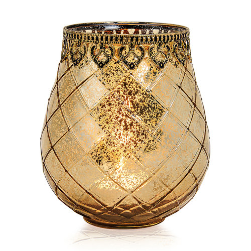 Deko Windlicht Marokko Gold aus Glas- Metall Höhe 18 cm