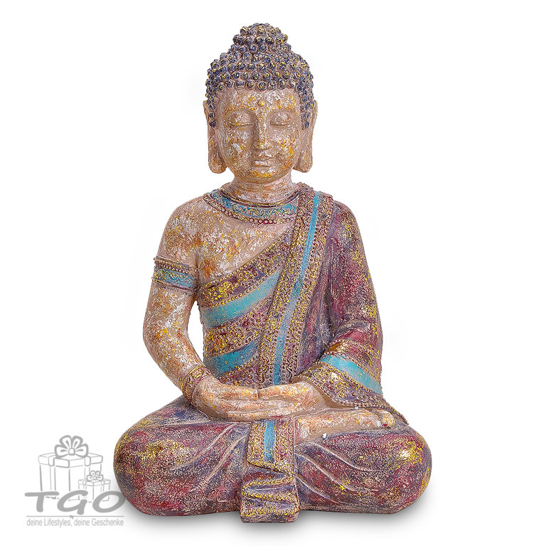 Thai Buddha Figur Teelichthalter sitzend schwarz silber glänzend Statue 29,5 cm 