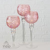3er-Set Windlicht Kelch Rosa Glas lackiert Höhe H30-35-40cm
