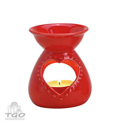 Deko Duftlampe mit Herz deko aus Keramik in rot 10x8cm