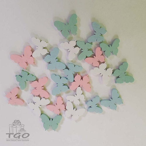 Streudeko Schmetterling aus Holz pink grün weiß 3,5x3cm