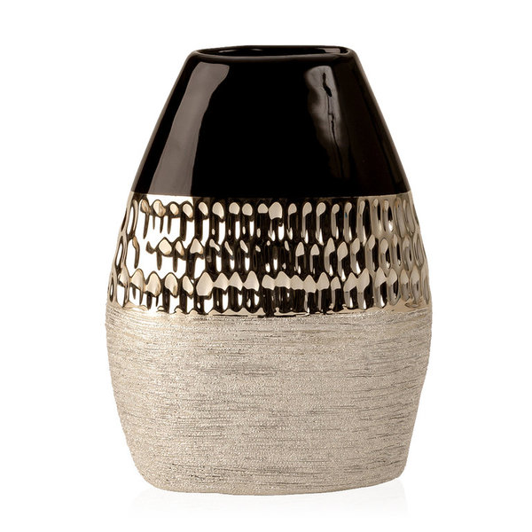 Deko Vase Blumenvase aus Keramik Anthrazit/Silber Höhe 22 cm