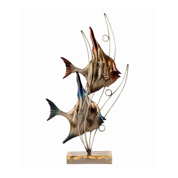Deko Skulptur Fische mit Wellen aus Metall Höhe 47 cm