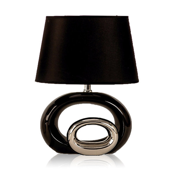 Deko Lampe Leuchte Kreis aus Keramik schwarz Höhe 34 cm