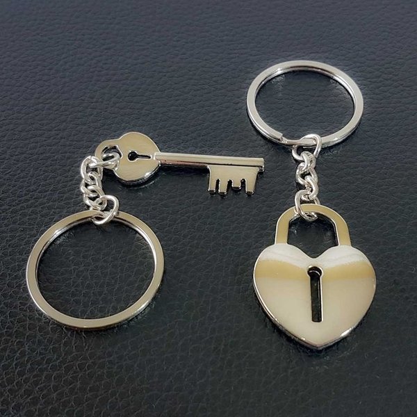 Schlüsselanhänger 2-er Set - Herzschlösser und Schlüssel
