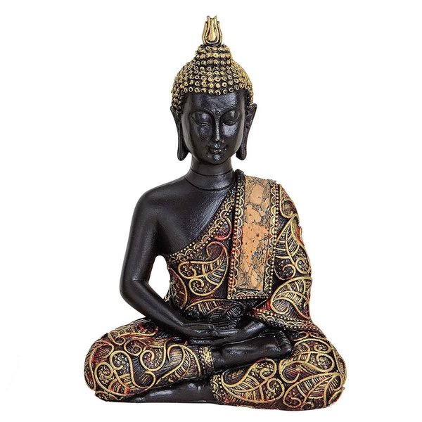Thai Buddha Statue sitzend in schwarz/gold Höhe 15cm