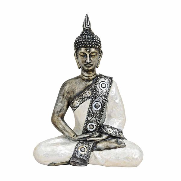 DekoThai Buddha Figur sitzend weiß silber Höhe 27cm