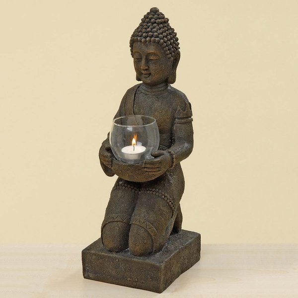 Buddha Figur mit Windlicht braun aus Kunstharz Höhe 44 cm