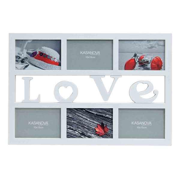 Bilderrahmen Love für 6 Fotos in weiß aus Kunststoff B48 x H33cm