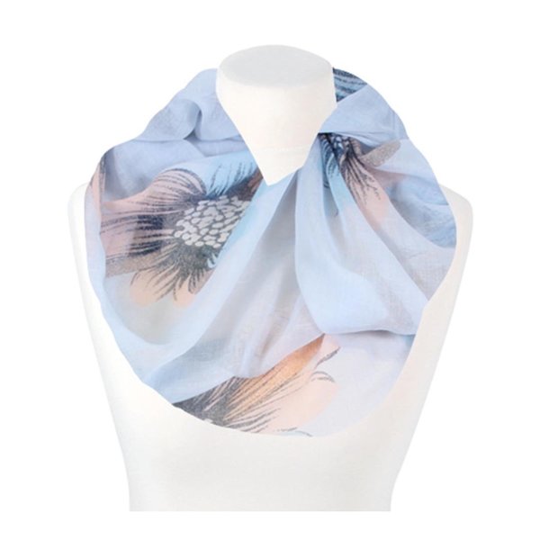 Damen Loopschal aus Polyester Blumen hellblau 70cm x 180cm