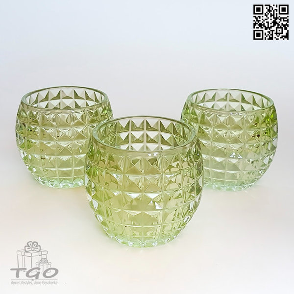3er Set Teelichthalter Aliza Glas grün lackiert H9 D10cm