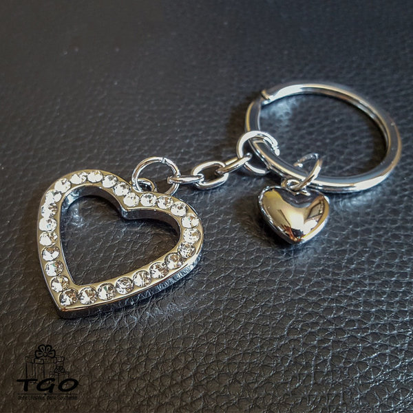 Schlüsselanhänger Herz mit Zirkonia aus Metall lange 9cm