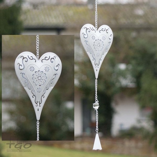 Gide Fensterdeko Herz mit Glöckchen weiß aus Metall 41cm