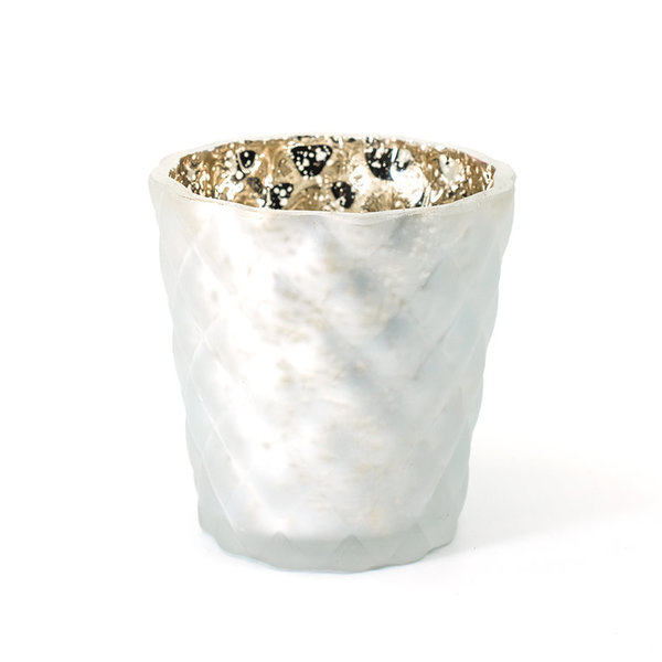 Deko Windlichter- Teelichthalter aus Glas weiß Höhe 7,5 cm