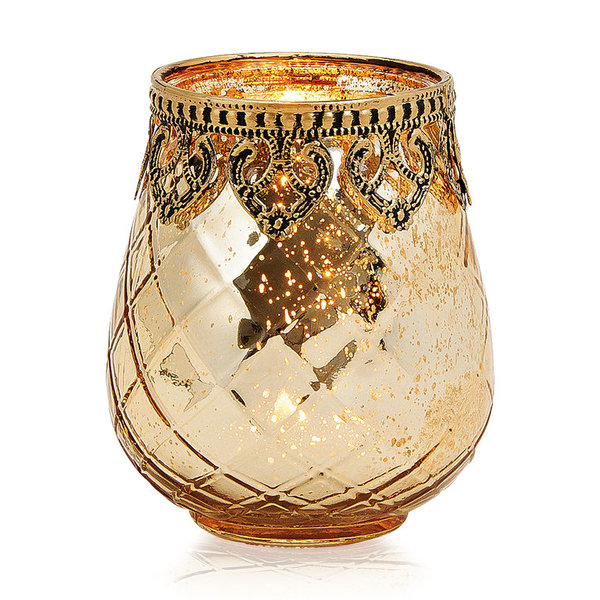 Deko Windlicht Marokko Gold aus Glas- Metall Höhe 10 cm