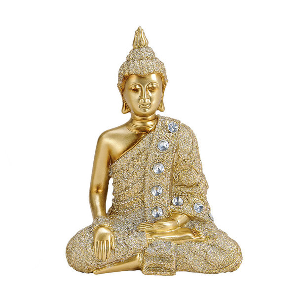 Thai Buddha Figur sitzend in Gold Glitter Höhe 17cm