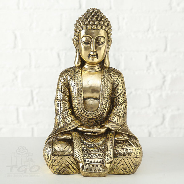 Deko Buddha Jarven sitzend Gold Kunstharz Höhe 30 cm