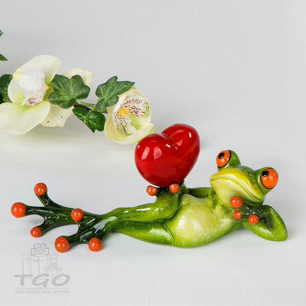 Dekofigur Formano Frosch mit Herz hellgrün liegend 16cm