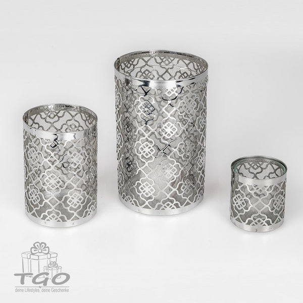Formano Windlicht Ornament silber Metall mit Glaseinsatz 14cm