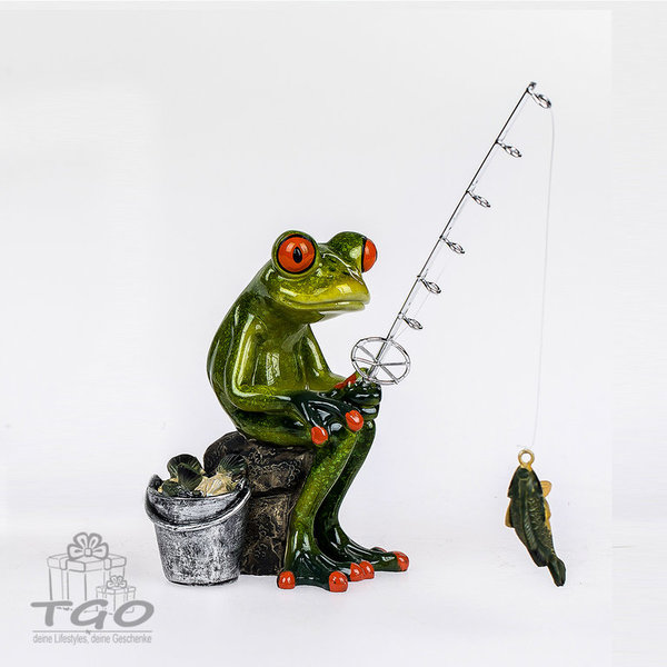 Formano Dekofigur Frosch hellgrün als Angler 15cm