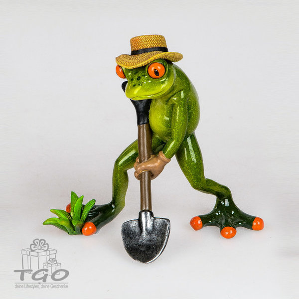 Formano Dekofigur Frosch hellgrün als Gärtner mit Spaten 16cm