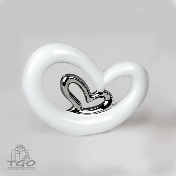 Formano Skulptur Herz mit kleinem silbernem Herz aus Keramik 13x18cm
