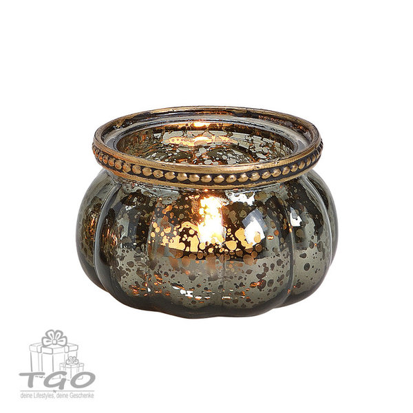 Windlicht Teelichthalter Orient Glas schwarz mit Metalldeko 8cm