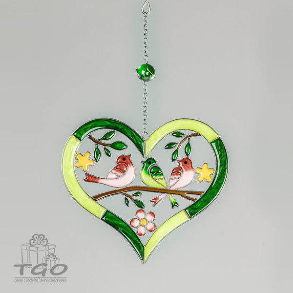 Formano Fensterdeko Herz mit Blume + Vögel grün 35cm