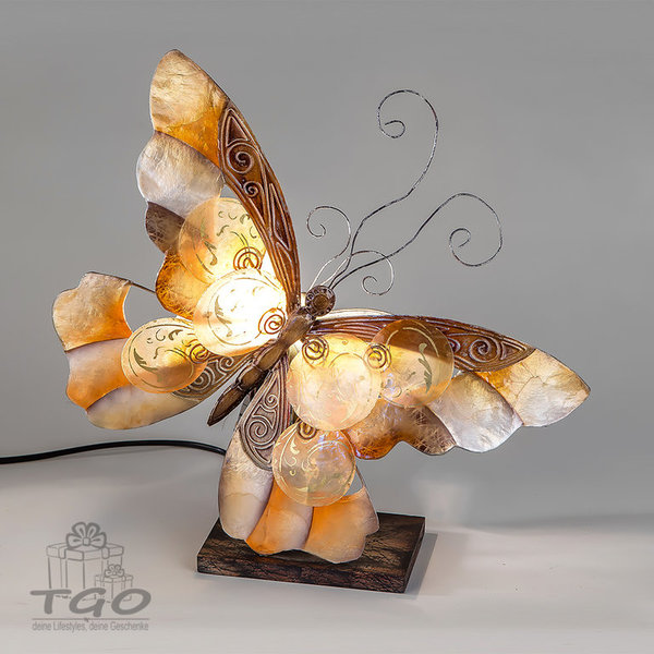 Formano Tischlampe MUSCHEL Schmetterling beige braun