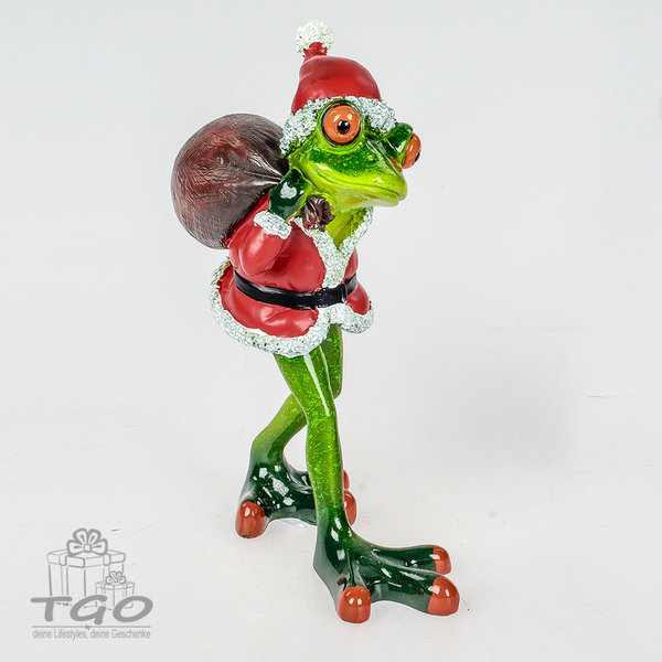 Formano Dekofigur Frosch Weihnachtsmann mit Sack 15cm
