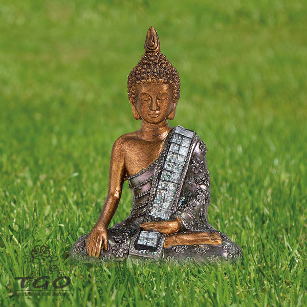 Dekofigur Thai Buddha sitzend in gold grau 14cm