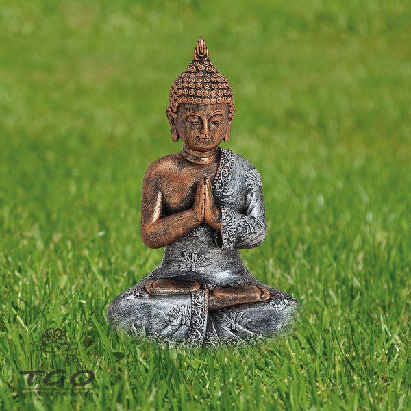 Deko Thai Buddha Figur sitzend in gold grau 18cm