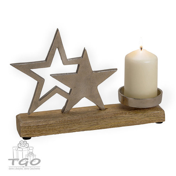 Kerzenhalter mit Stern Dekor aus Metall Mango Holz 25cm