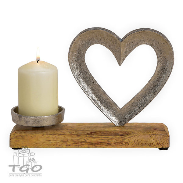 Kerzenhalter mit Herz aus Metall Mango Holz 24cm