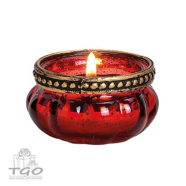 Windlicht Teelichthalter Orient Glas Rot mit Metalldeko 6cm