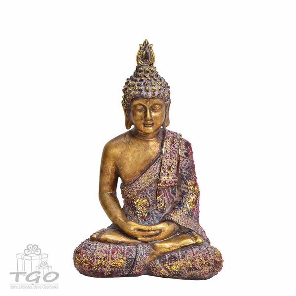 Thai Buddha Statue sitzend aus Poly gold Glitter Höhe 20cm
