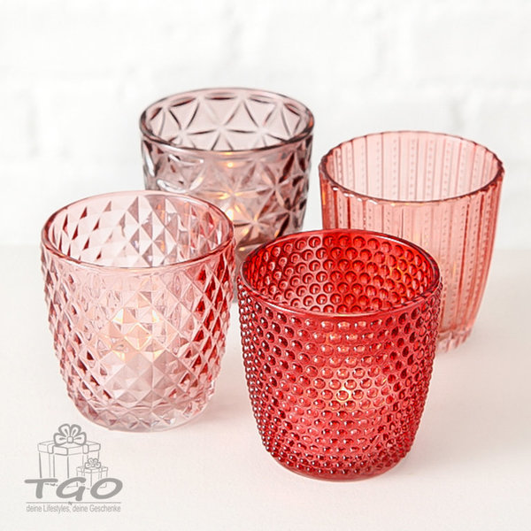 Teelichthalter Marilu 4 tlg. rosa Glas lackiert Höhe 7,5cm