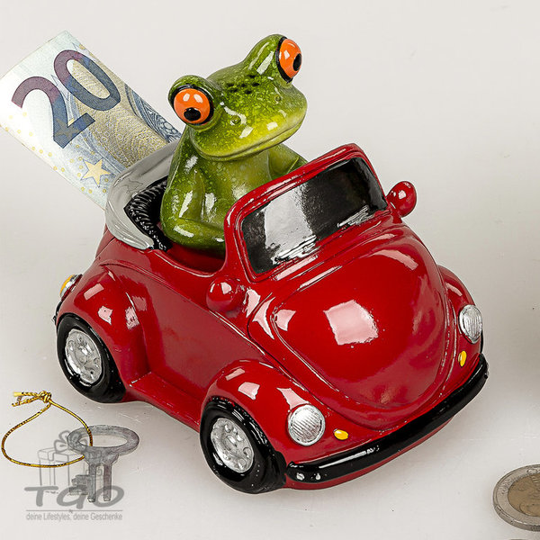 Formano Spardose Froschhellgrün auf rot Auto mit Schlüssel