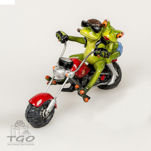 Formano Dekofigur Frosch Paar hellgrün auf rot Motorrad