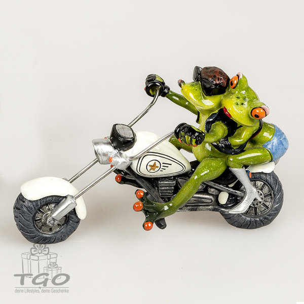 Formano Dekofigur Frosch Paar hellgrün auf weiß Motorrad