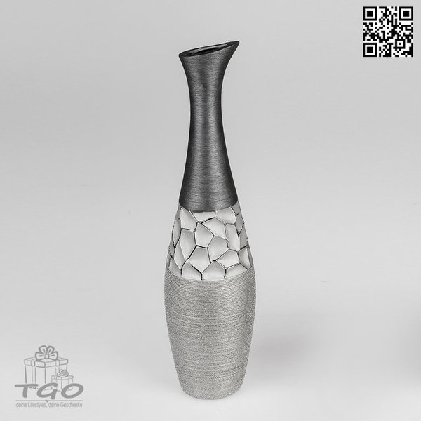 Formano Tischdeko Flaschenvase aus Keramik silber grau 40cm