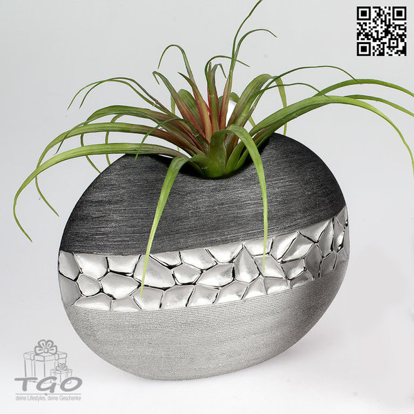 Formano Tischdeko Blumenvase aus Keramik silber grau 26x21cm
