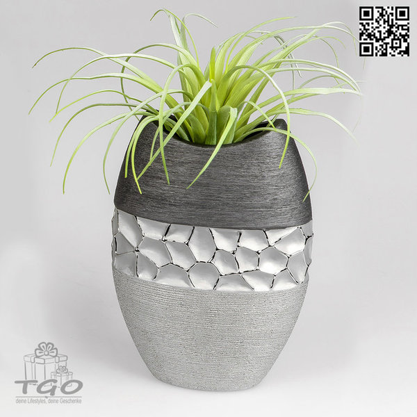 Formano Tischdeko Blumenvase aus Keramik silber grau 20cm