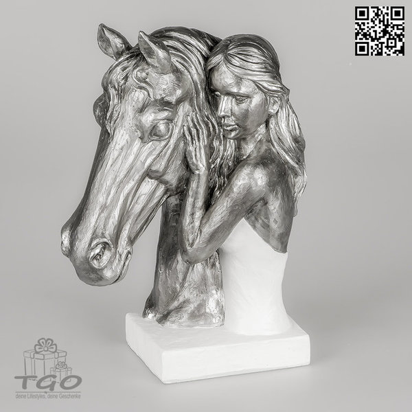 Formano Skulptur Mädchen mit Pferd aus Kunststein 37cm