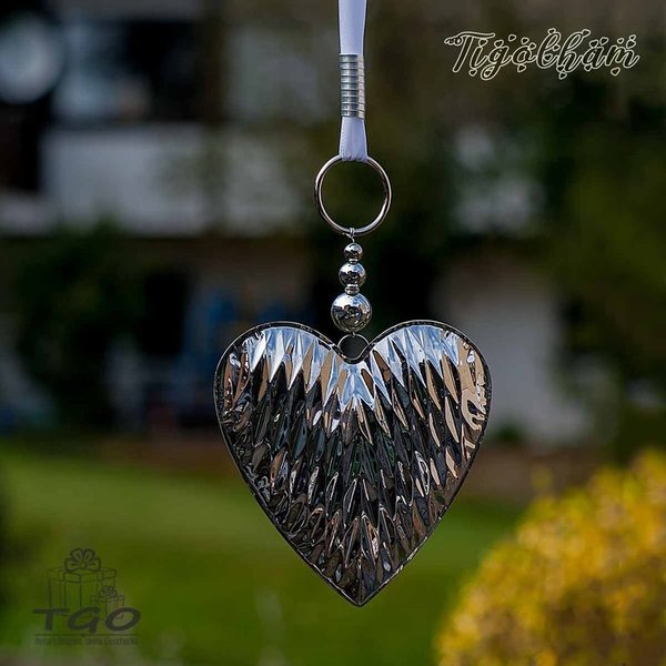 Handmade Fensterdeko Herz aus Edelstahl mit Perlen 21x70cm
