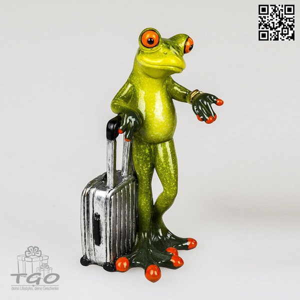 Formano Dekofigur Frosch Mann hellgrün mit Koffer Höhe 15,5cm