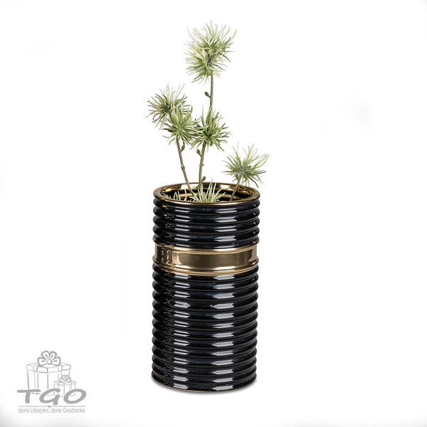 Formano Tischdeko Vase Zylinder schwarz-gold 11x20cm