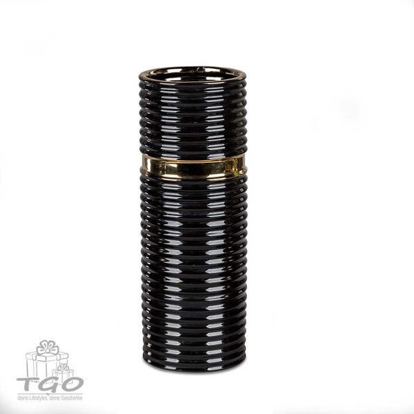 Formano Tischdeko Vase Zylinder schwarz-gold 12x32cm