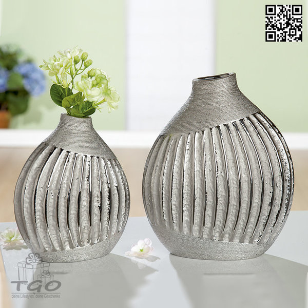 Gilde Flaschenvse "Argento" aus Keramik silber 20cm