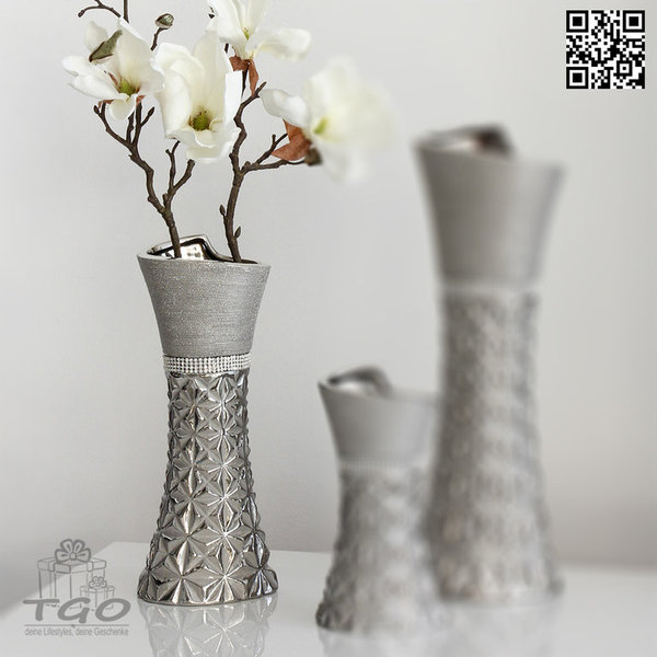 Gilde Vase mit Cut "Twinkles" aus Keramik silber 30cm